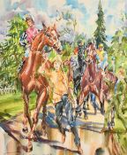 Jack Lawrence Miller (20th Century), race horses in procession, watercolour, signed, 19.5