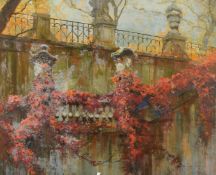 Cerny, 20th Century Continental, a vine entwined stone staircase, oil on canvas, signed, 19.75