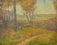 Circa 1900 French School, a view of a path by trees, oil on canvas, 16