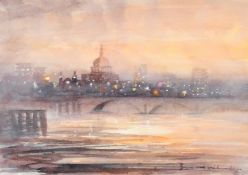 Bernard Wheadon, A view of London at night, watercolour, signed, 4