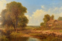 Henry Maidment (19th / 20th Century), a shepherd and his flock on a country lane, oil on canvas,