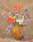 Tessa Spencer Pryse, 'Poppies and Vetch', oil on canvas, signed, Llewellyn Alexander Ltd trade label