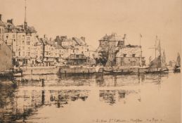 Eugene Bejot, View of the Port St. Catherine, Honfleur, etching, signed in pencil, 6