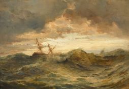 Attributed to Samuel Walters (1811-1882), ships rolling in heavy seas under breaking clouds, oil