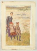 W.H.C. Groome, (1854-1913) British, Mother and children by a fast-flowing river, watercolour and
