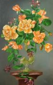 Christopher Hill (1938-1990), a still life of roses and other flowers, oil on canvas, 26