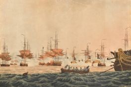 Pollard after Pocock, 'Destruction of the Whole Danish Line of Defense', aquatint, trimmed with