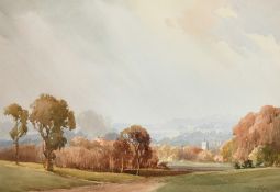 Charles Harrington, An extensive moorland view, watercolour, signed and dated '23 and bears label