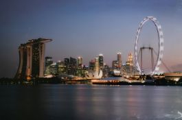 A panoramic view of Singapore Harbour at night, print on plexiglass, 39.5