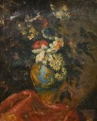 Late 19th Century, still life of mixed flowers in a vase, oil on canvas, indistinctly signed, 16
