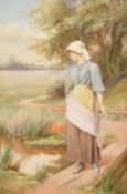 Charles Edward Wilson (1854-1941) British, 'Crossing the Stream', watercolour, signed and dated