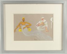 Arpana Caur (b. 1954) Indian, 'Imaginary Meeting Between Bhagat Kabir and Baba Nanak', gouache on