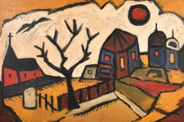 20th Century, An abstract town scene, oil on board, 19.5