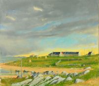 John Mathison (20th Century), 'Helmsdale', a view of stone cottages by the coast, oil on canvas,