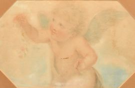 19th Century, a pastel study of a cherub scattering flowers, in an octagonal mount, 8.5