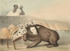 John Doyle (H.B), 'The Bear and the Bees' and 'A Masked Battery', hand coloured lithographs, 9.75