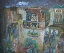 Modernist School (20th Century), Street Scene with figures, oil on canvas, 20