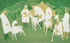 Barbara Vincent, 'Goat Show', linocut, signed, inscribed and numbered 9/12 in pencil, 7.75