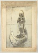 Percy Tarrant (1855-1934) British, A native American Indian standing in a canoe, oil on board,