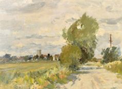 Edward Wesson (1910-1983) British, Landscape view, thought to be Potter Heigham, Norfolk, oil on