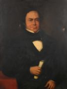 19th Century, Portrait of a man holding a scroll, oil on canvas, indistinctly signed and dated