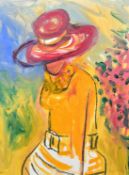 Manner of J.P Cassigneul, A lady in a sun hat, oil on board, indistinctly signed, 20