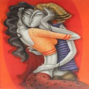 Ramesh Pachpande (b. 1954) Indian, 'Golden Kiss', acrylic on canvas, signed and dated 2022, 30