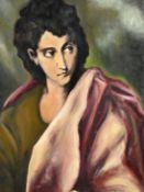 After El Greco, Portrait of a man wearing a green top and light purple wrap, oil oncanvas, 13.75