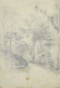 'Australian Scenery', a view with trees, pencil, titled and numbered 1056, 9.75