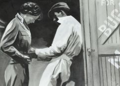 Neale Thomas, Circa 2012, a sketch for 'International Girl Race', charcoal heightened in white,