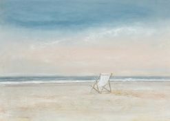 Antoine Vit (born 1959) French, A lone deckchair on a beach, mixed media, signed, 20.5