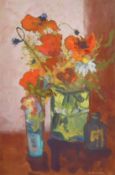 Sue Atkinson (20th Century) 'Poppies with Rose', watercolour and gouache, signed, The Mall Galleries
