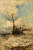 Circle of Mesdag, a view of vessels near a shore, oil on canvas laid down, indistinctly signed, 25