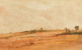 Attributed to Peter de Wint (1784-1849) Field workers in an expansive landscape, 9.5