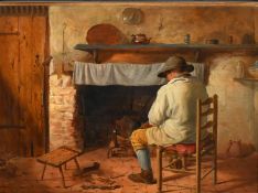 Cranbrook Colony (19th Century), 'The Old Batchelor', scene of a seated man in a cottage interior,