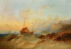 William Henry Williamson (1820-1883) British, a fishing boat rounding a headland, oil on canvas,