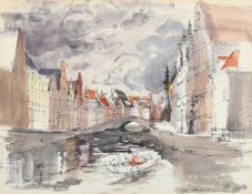 Phyllis Ginger(1907-2005), a view of Bruges canal scene, watercolour, signed and dated 1970, 10.5