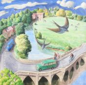 Francis Farmar (b. 1948), 'The Town Bridge, Sturminster-Newton', watercolour, signed, 17.5