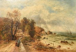 W. Ellis (19th Century), figures looking out to sea in a rocky bay, oil on canvas, signed, 20