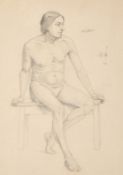 Modern British School, An art class pencil drawing of a seated male nude, signed or inscribed '