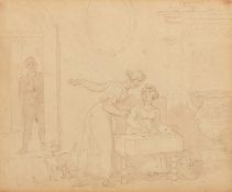 Thomas Rowlandson (1756-1827) British, 'A Visitor', figures and a dog in an interior, pen and ink