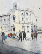 Circle of Daniel Martinez (20th Century) Uruguayan, Figures crossing a city street, watercolour,