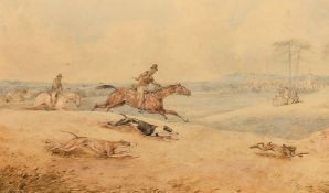 19th Century School, a set of four scenes of hare coursing, watercolour, each 4.5