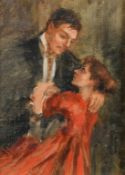 Circa 1900, an oil sketch of figures in embrace, 6.75