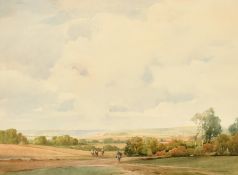 Charles Harrington (1865-1943) British, 'Sussex Downs', an extensive landscape with figures
