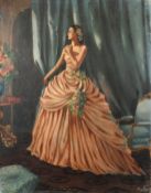 20th Century French School, a portrait of an elegant lady, oil on canvas, indistinctly signed, 25.5