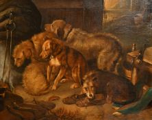After Landseer, Late 19th Century, 'A Fireside Party', oil on canvas, 25