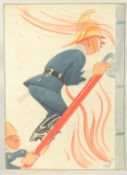 Edward Sylvester Hynes (1897-1982) Irish, Two fireman one up a ladder, signed, 13