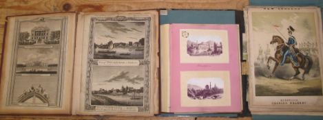 A SCRAPBOOK of 18th c. topographical & other book prints; a 19th c. occasional album; & a folder