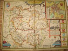 [MAP] SPEEDE (John) Herefordshire, double-page, text verso, early colouring, unframed, 16 x 20.4
